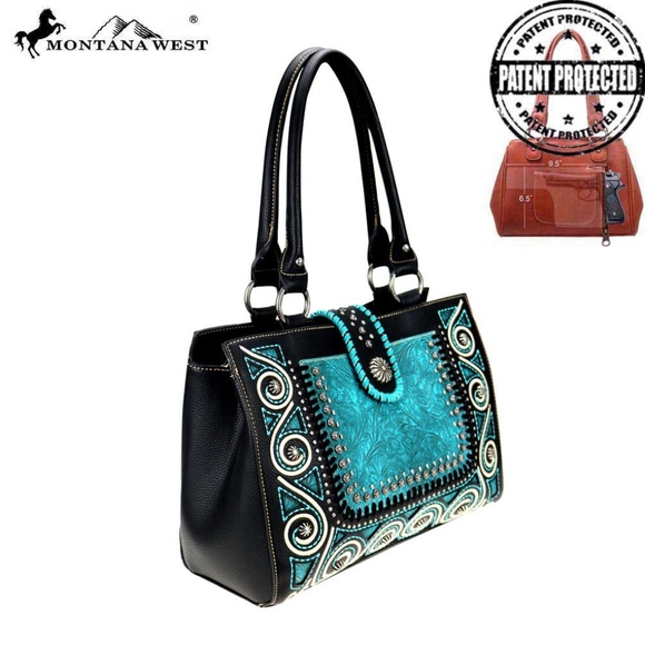 Montana West Tooled Concealed Carry Satchel Black - Picture 6 of 7